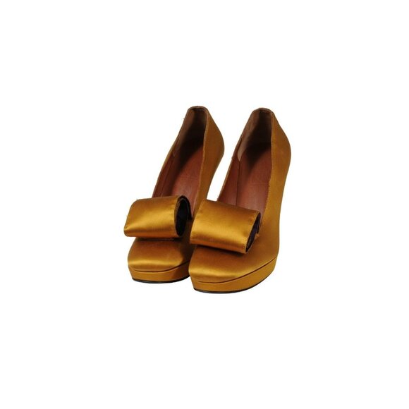 Lanvin Women Fabric Roll Pumps US 7 EU 37 Yellow Gold Satin  Lanvin Womens Fabric Roll Pumps US 7 EU 37 Yellow Gold Satin 120mm Heels